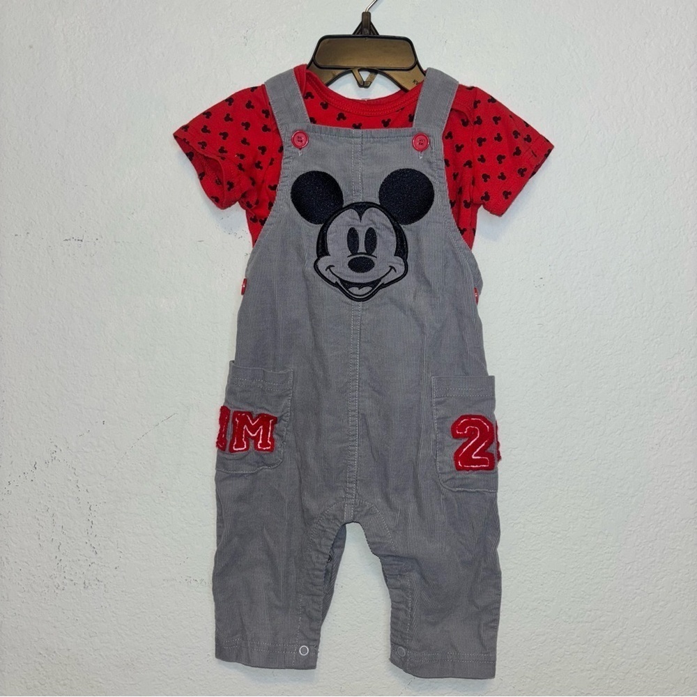 Disney Mickey Mouse Kids Gray Overalls with Red Shirt